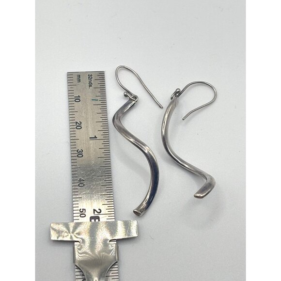 925 Sterling Silver Wavy Dangle Earrings - Picture 6 of 6